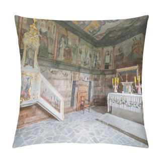 Personality  Trybsz, POLAND - August 11, 2016; Interior Of Old Gothic Wooden St. Elizabeths Church In Trybsz  Pillow Covers