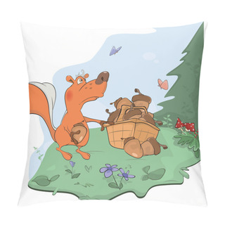 Personality  The Squirrel And Acorns. Cartoon Pillow Covers
