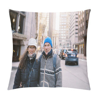 Personality  Middle Aged Couple In Boston Exploring The City Together Pillow Covers