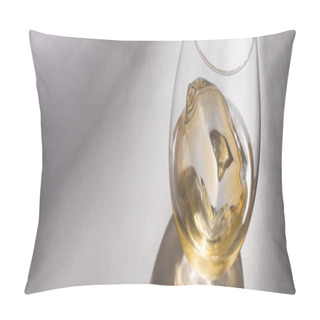 Personality  Transparent Glass With Ice Cube And Whiskey On White Table With Shadow, Panoramic Shot Pillow Covers