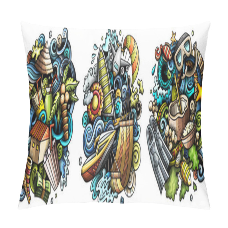 Personality  Maldives cartoon raster doodle designs set. pillow covers