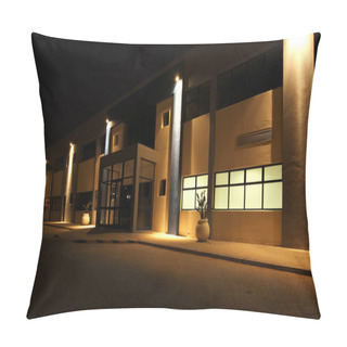 Personality  External View Of Modern Warehouse At Night Pillow Covers