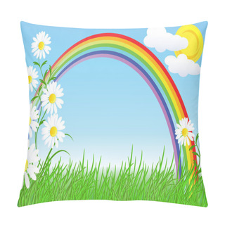Personality  Camomiles With Green Grass And Rainbow Pillow Covers