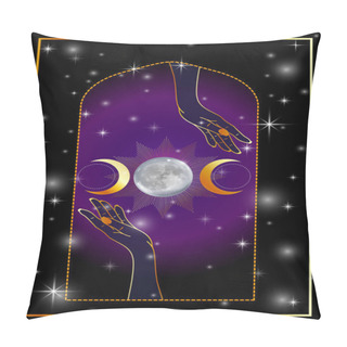 Personality  Mystical Hands Holding The Full Moon Performing A Magic Ritual Pillow Covers