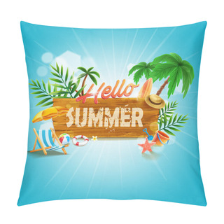 Personality  Hello Summer Card With Beach Recreation Pillow Covers