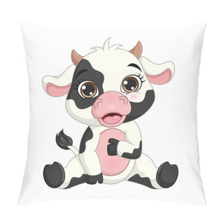 Personality  Vector Illustration Of Cute Little Cow Cartoon Sitting Pillow Covers