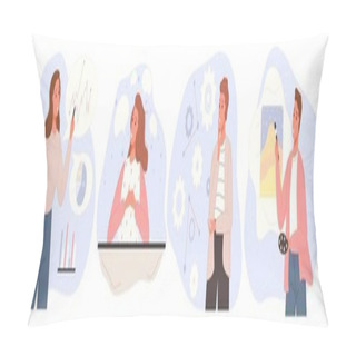 Personality  Character In Process With Mental Mindset Types Or Creative Models To Solve The Problem. Vector Illustration Mind Behavior Concepts Pillow Covers