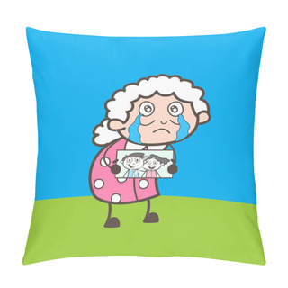Personality  Cartoon Sad Granny Remembering And Crying For Their Grand Children Vector Illustration Pillow Covers