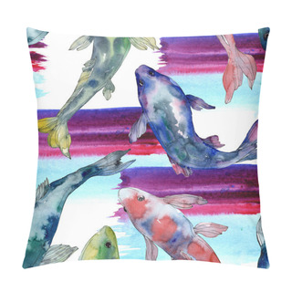 Personality  Spotted Aquatic Underwater Colorful Fish Set. Red Sea And Exotic Fishes Inside. Watercolor Illustration Set. Watercolour Drawing Fashion Aquarelle. Seamless Background Pattern. Fabric Wallpaper Print. Pillow Covers