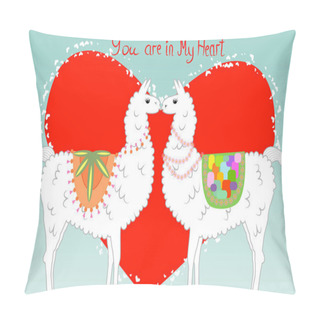 Personality  Two Lovers, Kissing Llamas Surrounded By Hearts. Love Is In The Air. Inscription You In My Heart, Postcard, Valentine's Day Pillow Covers