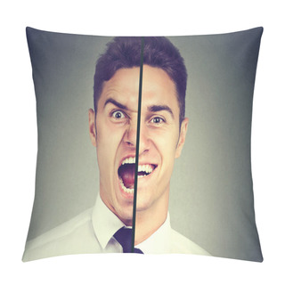 Personality  Bipolar Disorder. Business Man With Double Face Expression Pillow Covers