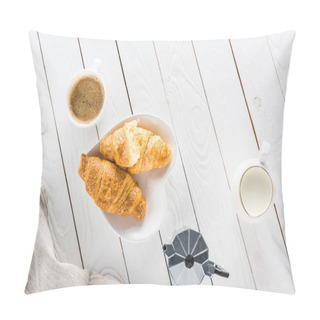 Personality  Croissants With Coffee And Milk On Wooden Tabletop Pillow Covers