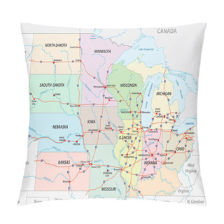 Personality  Map Of The Midwest United States Of America Pillow Covers