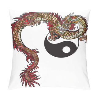 Personality  Eastern Dragon And Yin Yang Symbol. Tattoo Vector Illustration Pillow Covers