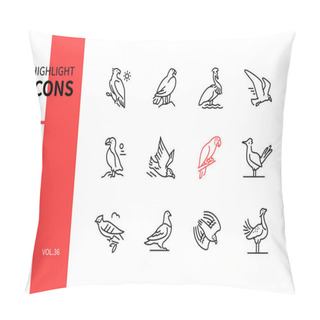 Personality  Bird Species - Modern Line Design Style Icons Set Pillow Covers