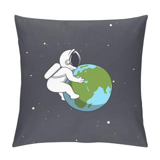 Personality  Cute Spaceman Holds To Earth .Vector Illustration Pillow Covers