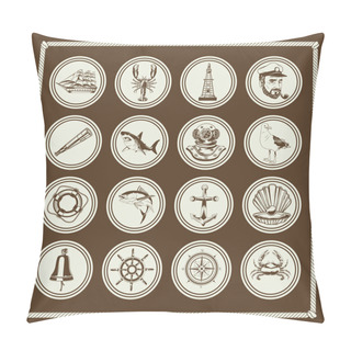 Personality  Bundle Of Sixteen Nautical Elements Set Icons In Vintage Background Pillow Covers