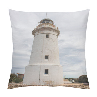 Personality  Ancient And White Lighthouse Against Sky With Clouds  Pillow Covers