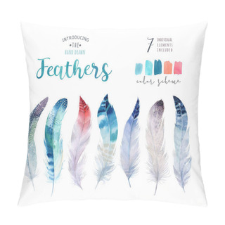 Personality  Hand Drawn Watercolor Paintings Vibrant Feather Set. Boho Style Pillow Covers