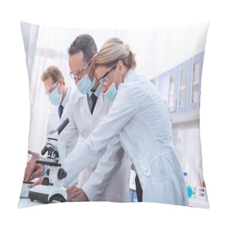 Personality  Scientists Using Microscope Pillow Covers