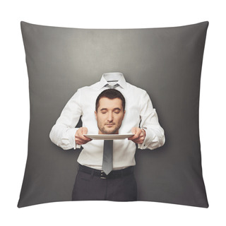 Personality  Man Holding His Head On White Plate Pillow Covers