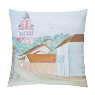Personality  Little Town - Original Watercolor Painting Pillow Covers
