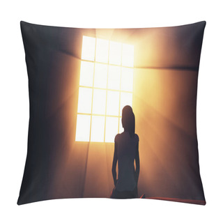 Personality  Lonely Woman In Melancholy Sitting In An Empty Room Against Ligh Pillow Covers