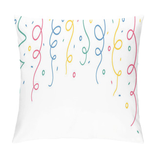 Personality  Doodle Hanging Confetti And Streamers Banner. Hand Drawn Celebration Banner With Falling Confetti. Doodle Party Firecracker Border Texture. Vector Illustration On White Background In Childish Style. Pillow Covers