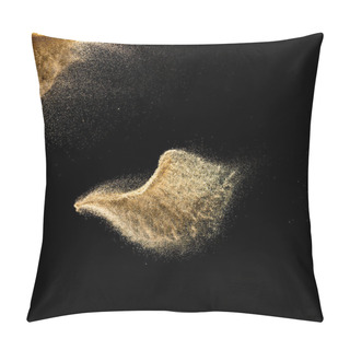 Personality  Dry River Sand Explosion.Brown Color Sand Splash Against Black Background. Pillow Covers