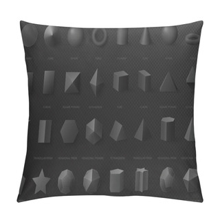 Personality  Realistic Black Basic Geometric 3d Shapes In Top And Front View Isolated On The Dark Alpha Transperant Background Pillow Covers