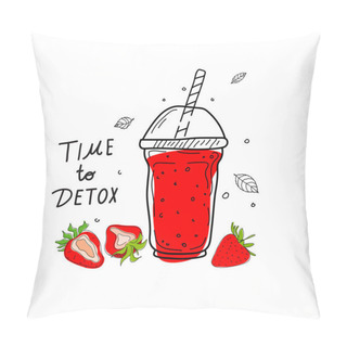 Personality  Smoothie Cocktail For Detox Day Poster In Doodle Style. Set Of Hand Drawn Ingredients For A Cocktail Or Detox Drink In A Cup. Healthy Food. Vector Illustration Great For Poster, Banner. Pillow Covers