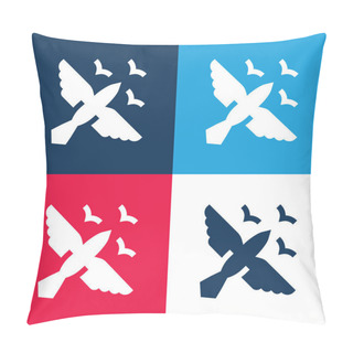 Personality  Birds Blue And Red Four Color Minimal Icon Set Pillow Covers