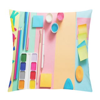 Personality  School Supplies At  Colorful Paper Background Texture Pillow Covers