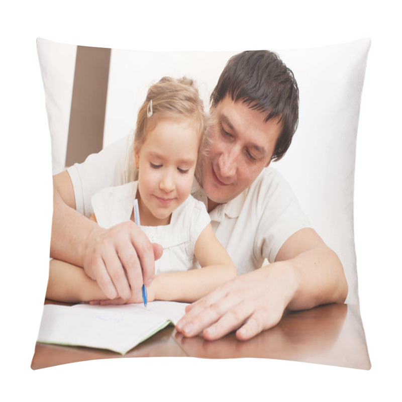 Personality  Father helping daughter doing homework pillow covers