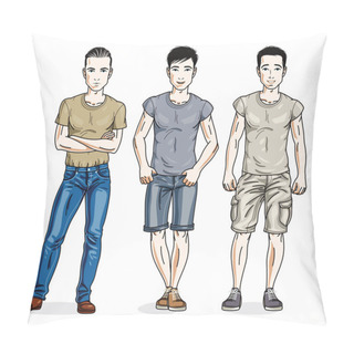Personality  Handsome Young Men Group Standing Wearing Fashionable Casual Clothes Pillow Covers