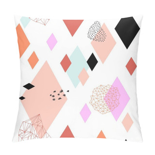 Personality  Geometric Funky Pastel Seamless Pattern With Hand Drawn Brush Strokes And Geometric Elements, Vector, Illustration Pillow Covers