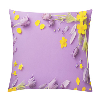 Personality  Purple And Yellow Spring  Flowers On Violet Paper Background Pillow Covers