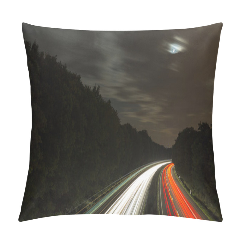Personality  Long Time Exposure Freeway Cruising Car Light Trails Streaks Of Light Speed Highway Moon Cloudy Pillow Covers