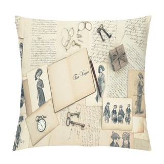 Personality  Antique Accessories, Old Letters And Fashion Drawings Pillow Covers
