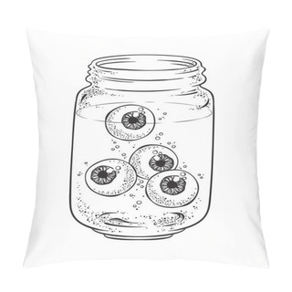 Personality  Human Eyeballs In Glass Jar Isolated. Sticker, Print Or Blackwork Tattoo Hand Drawn Vector Illustration Pillow Covers