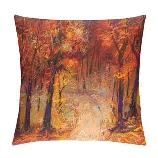 Personality  Oil Painting Colorful Autumn Trees. Semi Abstract Image Of Forest, Aspen Trees With Yellow - Red Leaf And Lake. Autumn, Fall Season Nature Background. Hand Painted Impressionist, Outdoor Landscape Pillow Covers