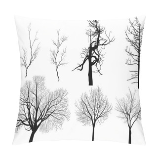 Personality  Set Of Seven Bare Trees Isolated On White Pillow Covers