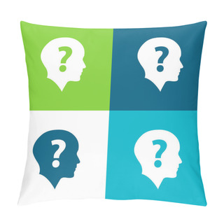 Personality  Bald Head With Question Mark Flat Four Color Minimal Icon Set Pillow Covers