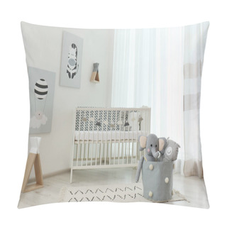 Personality  Stylish Baby Room Interior With Crib And Cute Pictures On Wall Pillow Covers