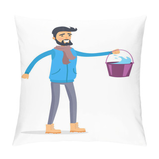 Personality  Cartoon Man With Bucket Of Water Isolated On White Pillow Covers