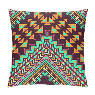 Personality  Seamless Hand Drawn Chevron Pattern With Aztec Ethnic And Tribal Ornament. Vector Dark And Bright Colors Boho Fashion Illustration. Pillow Covers