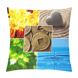 Personality  Collage Of Feng Shui Destructive Cycle With Five Elements (water, Wood, Fire, Earth, Metal) Pillow Covers