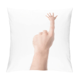 Personality  Cropped View Of Tattooed Hand Gesturing And Showing High Five Sign Isolated On White Pillow Covers