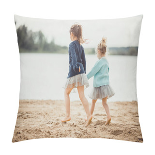 Personality  Two Sisters Playing On The Shore Of The Lake Pillow Covers