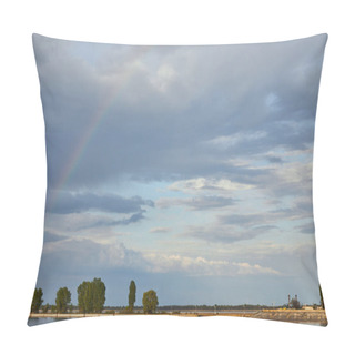 Personality  Landscape Of Blue Sunlight Sky, Rainbow, River And Coast With Trees Pillow Covers